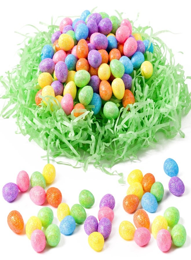 Haooryx Easter Mini Foam Eggs and Grass - 241Pcs Glitter Foam Eggs Bulk Decorative for Easter Party Kids Classroom DIY Craft Favor Supplies Easter Basket Stuffers Spring Party Home Dinner Table Decor - Image 1